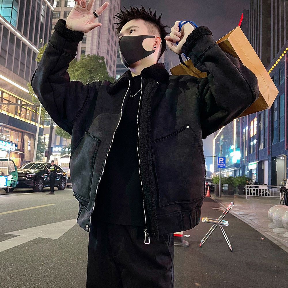 A63/P178控238男士秋冬款皮毛一体翻领男士保暖防寒外套黑3，男装棉衣，电商A366