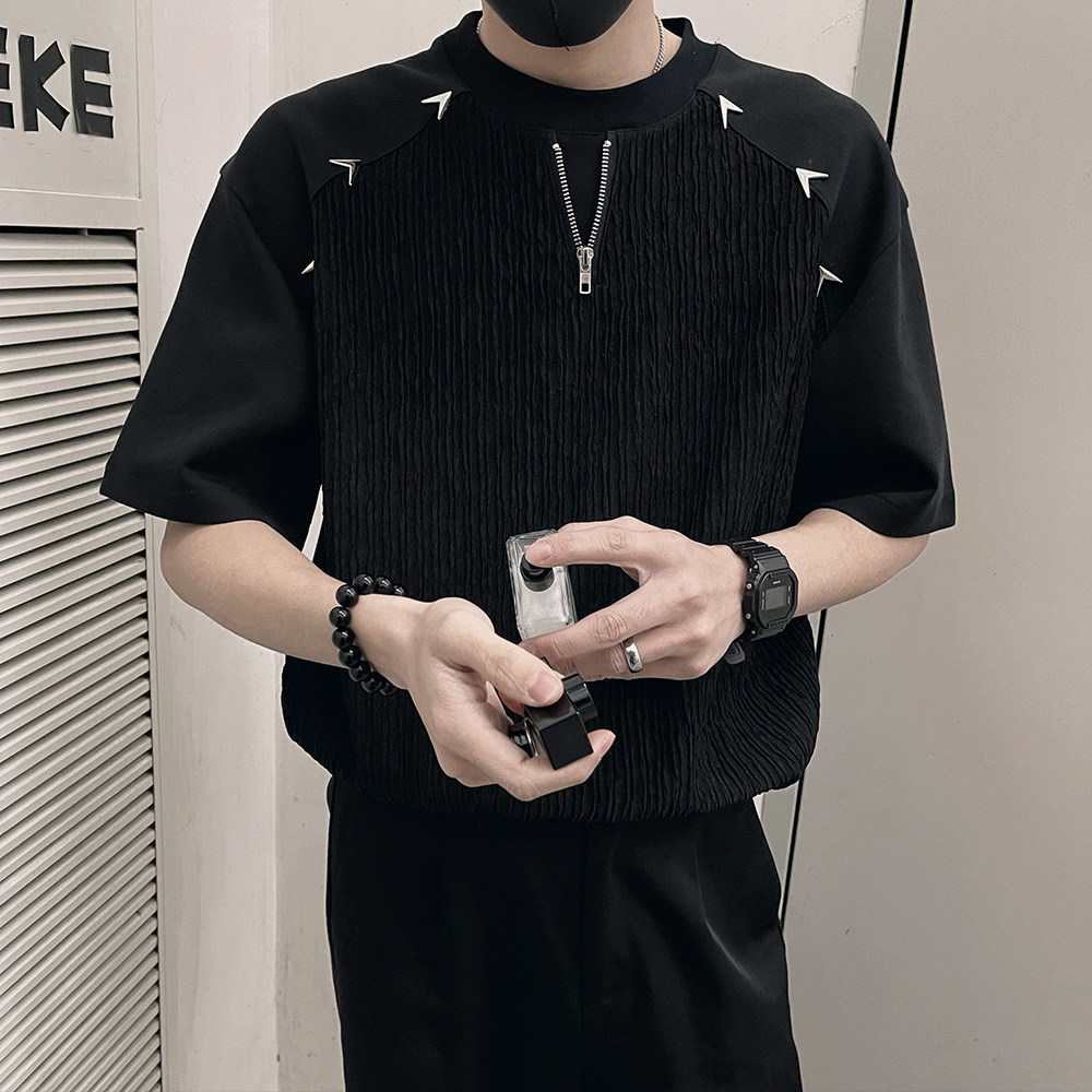 T233/P58控782025新款男士T恤金属饰圆领短袖男夏季潮牌ins潮流,男装T恤,电商A366