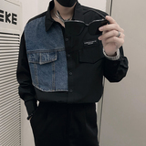 特CS07/P68控98秋款长袖衬衫男潮牌痞帅休闲拼接牛仔外套上衣，男装衬衫，电商A366