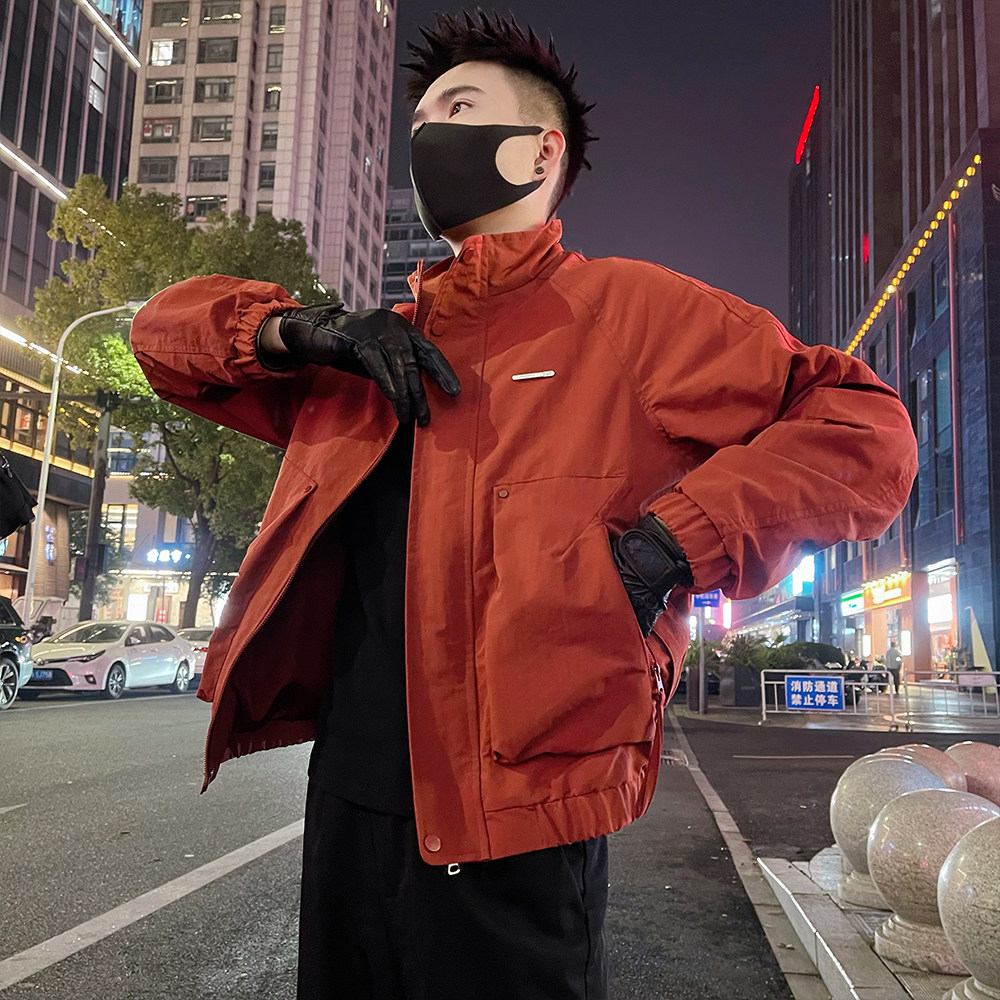 J92/P98控145春款立领薄款工装拉链大口袋痞帅夹克外套男红1，男装夹克，电商A366