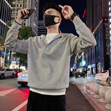 W129/P78控108秋款男士连帽卫衣潮牌休闲个性百搭假两件上衣，男装卫衣，电商A366