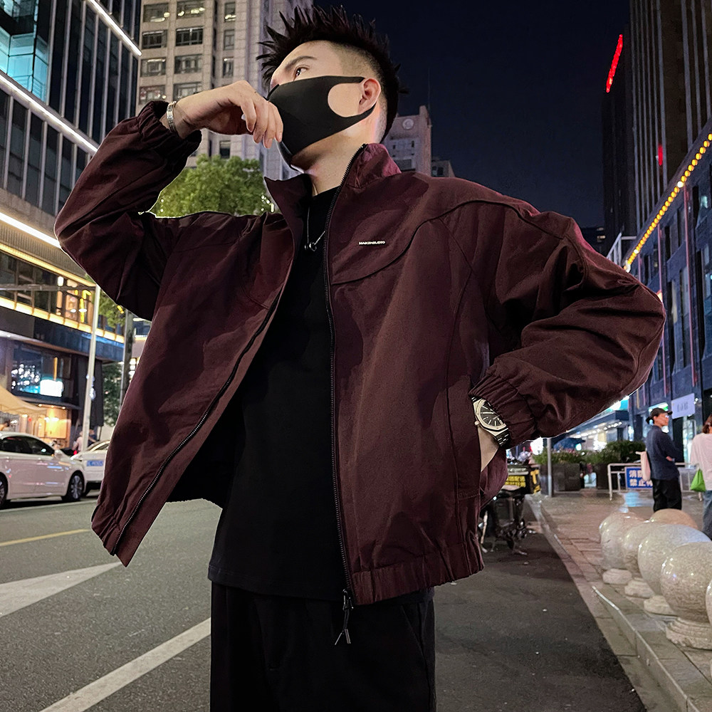 J68/P118控158秋款夹克外套男潮牌解构设计高级感痞帅休闲上衣黑,男装夹克,电商A366