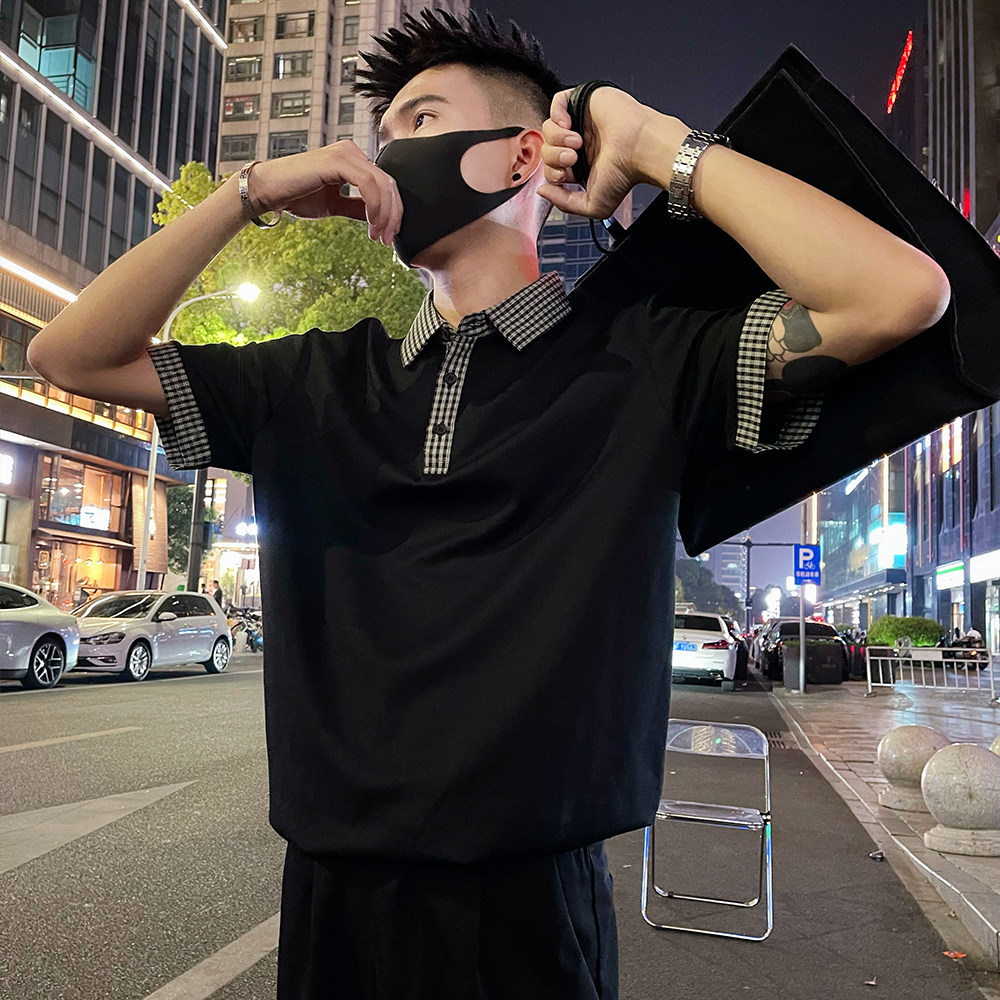T268/P58控88男士短袖POLO衫设计感格纹拼料撞色休闲男装半袖白1,男装Polo衫,电商A366