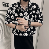 S25/P58控78夏季新款短袖衬衫男潮牌熊猫印花冰丝休闲半袖衬衣1，男装T恤，电商A366