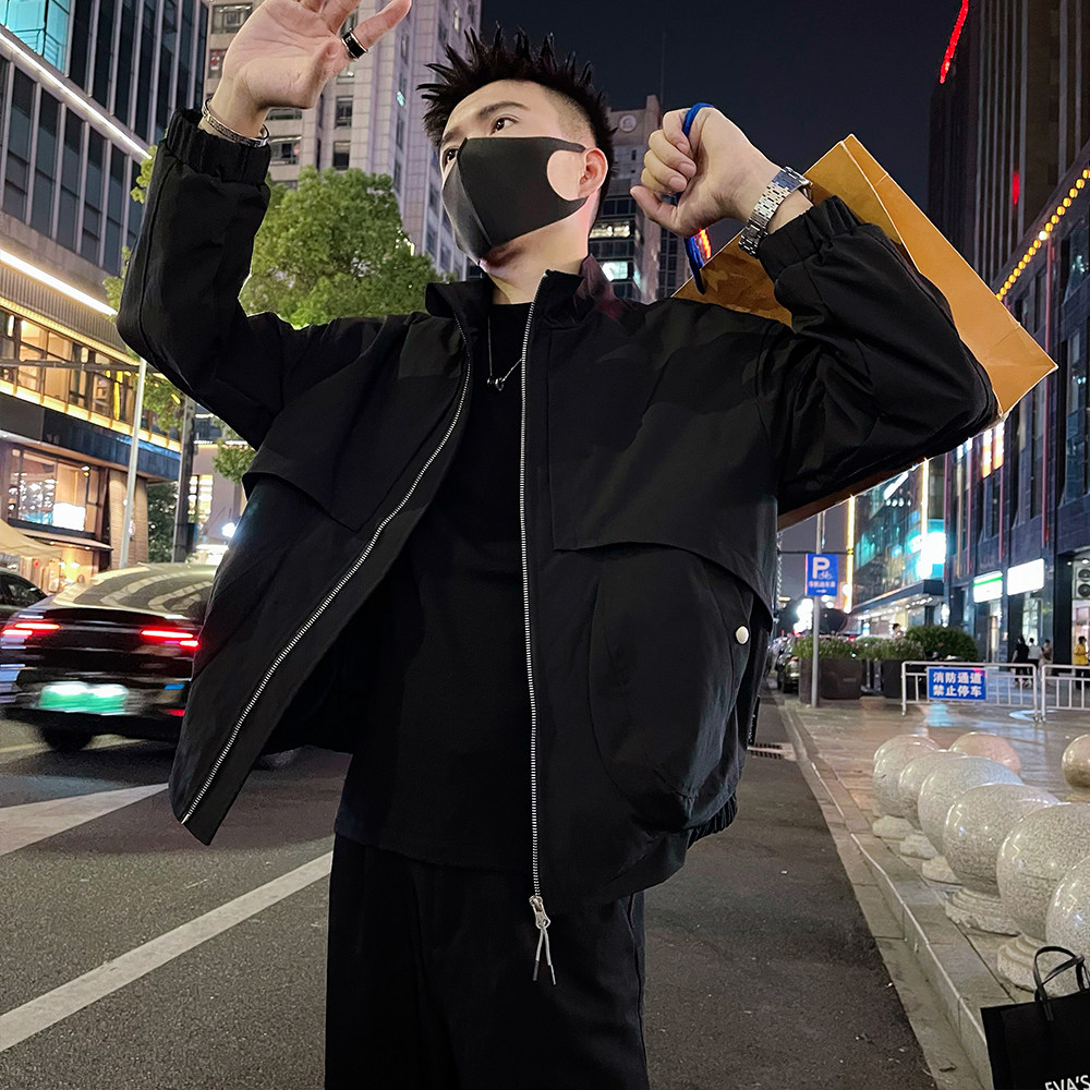 J69/P118控158秋款男士夹克外套解构设计感痞帅休闲立领防风黑,男装夹克,电商A366