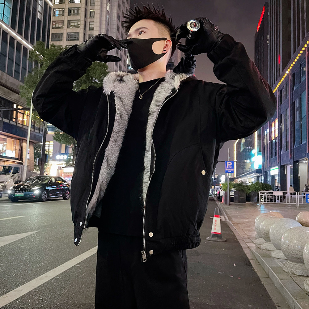 A57/P148控198秋冬男款保暖连帽座山雕外套帅气男士百搭上衣黑2,男装棉衣,电商A366