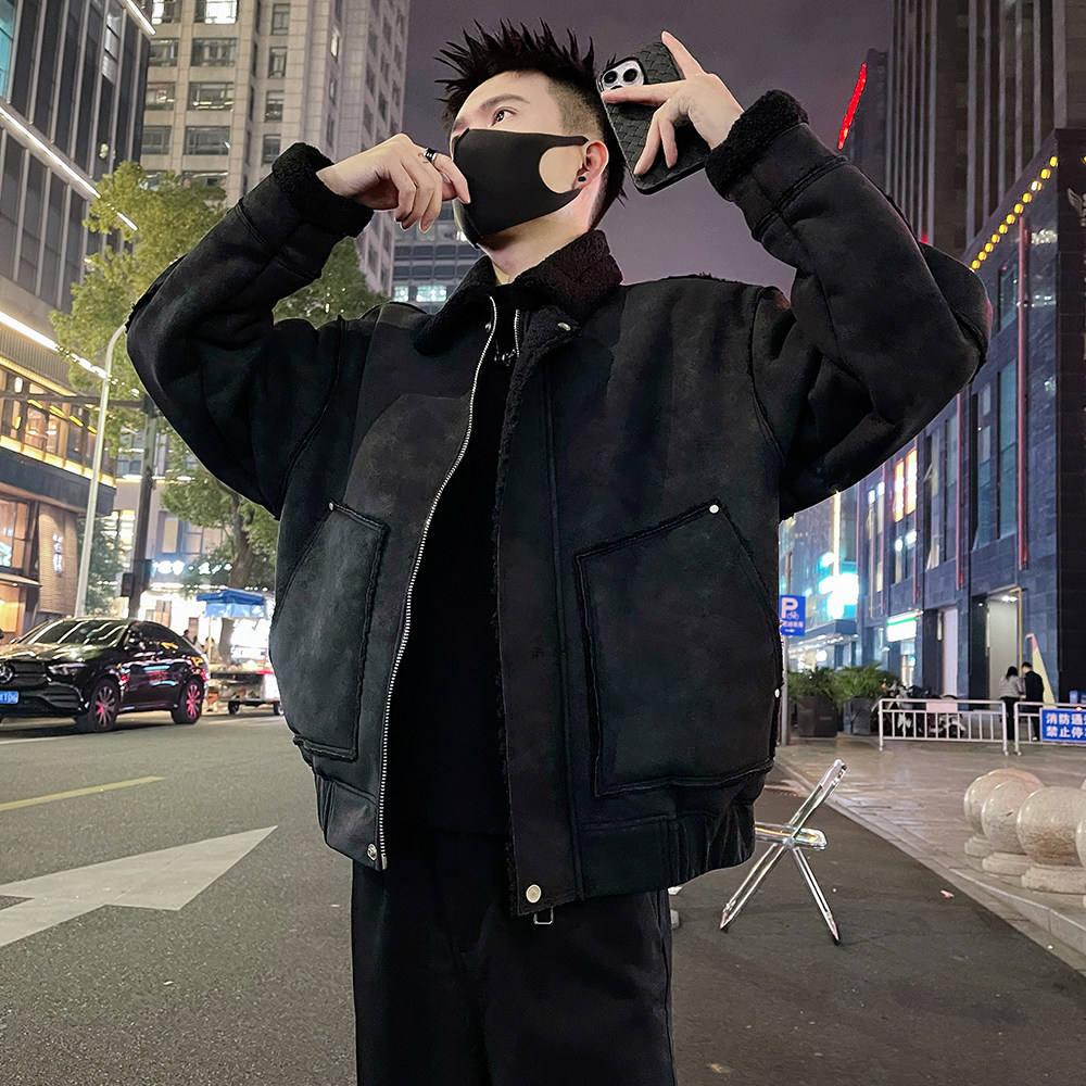A63/P178控238男士秋冬款皮毛一体翻领男士保暖防寒外套咖2,男装棉衣,电商A366