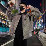 J82/特P138控178秋款解构设计拼皮刺绣字母款阔版夹克外套灰1，男装夹克，电商A366