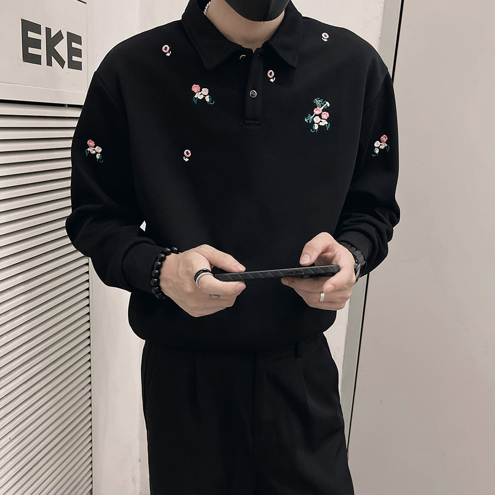 W132/P68控98秋款卫衣男潮牌刺绣梅花风休闲百搭圆领上衣,男装卫衣,电商A366