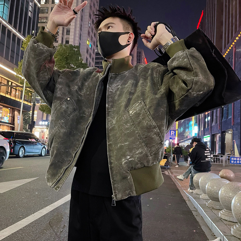 A62/P178控238潮牌秋冬男士短款洗水牛仔痞帅加绒棉服外套黑灰3,男装棉衣,电商A366