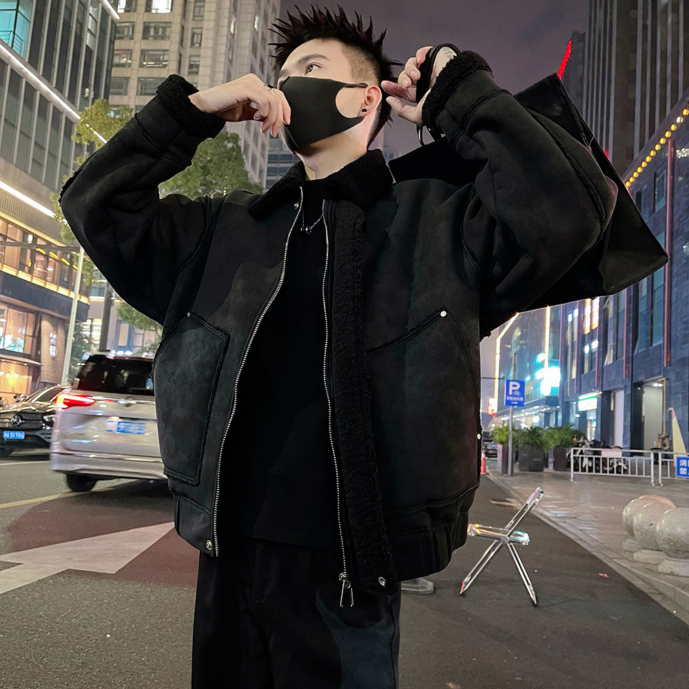 A63/P178控238男士秋冬款皮毛一体翻领男士保暖防寒外套黑2，男装棉衣，电商A366