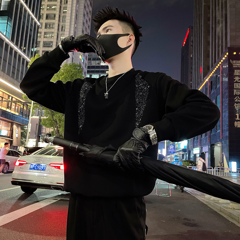 W135 P68控98 秋款卫衣外套男简约解构设计感拼料撞色全棉上衣图片