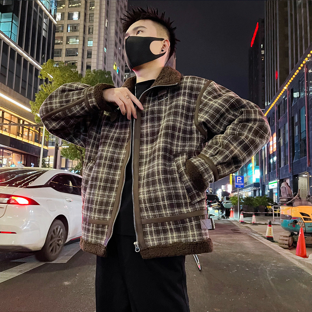 A65/178控238 潮牌痞帅男士高级感皮毛一体翻领棉服外套上衣咖3图片
