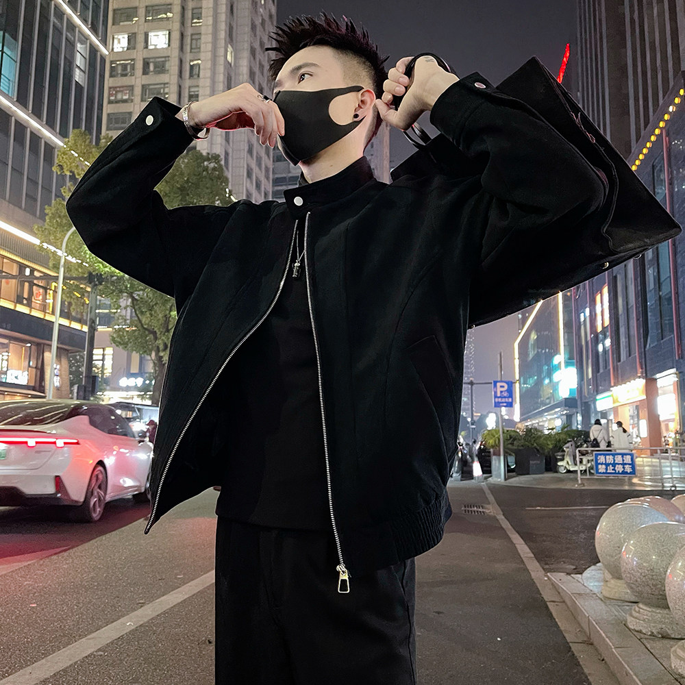 J95/P128控178春款立领潮牌痞帅修身夹克外套休闲男上衣黑3，男装夹克，电商A366
