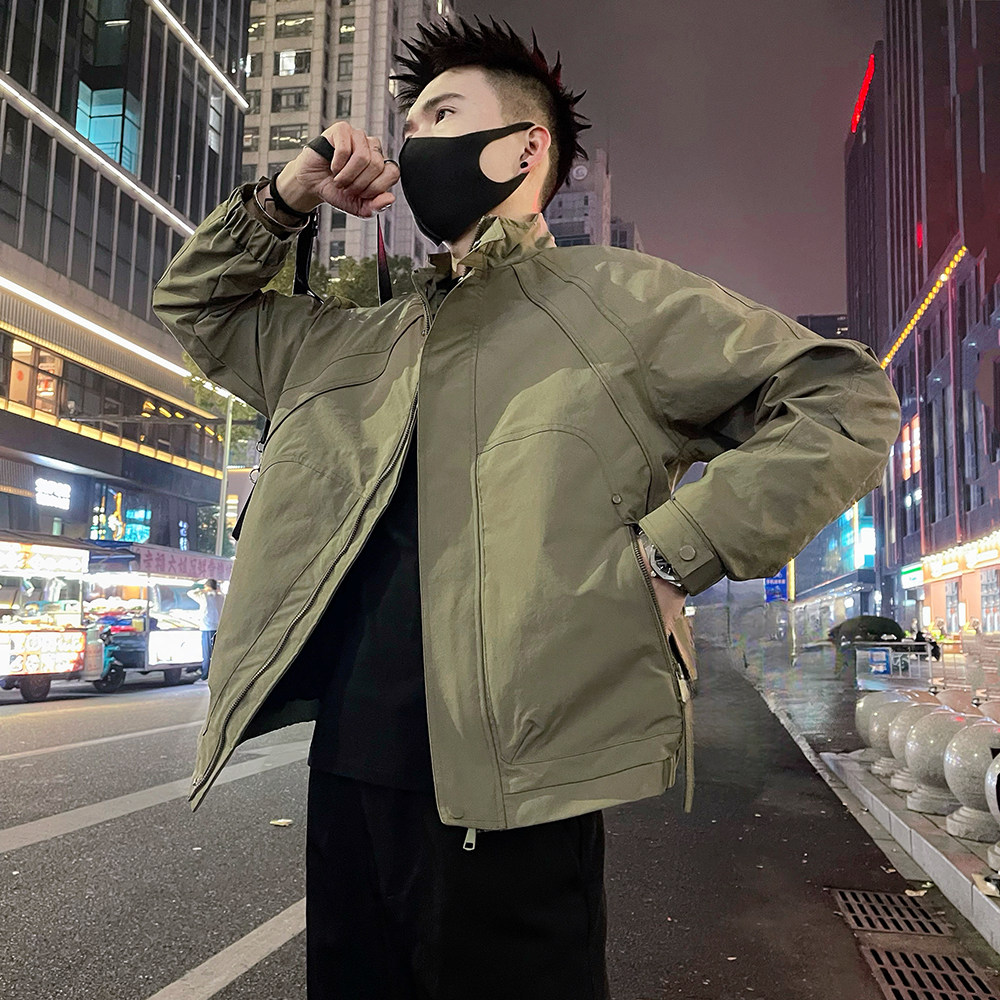 J90/P98控145 春款男士薄款工装设计感插肩袖夹克外套潮牌绿3图片