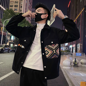 J17/P115控155 秋款设计感潮牌复古民族风拼接灯芯绒夹克外套男图片