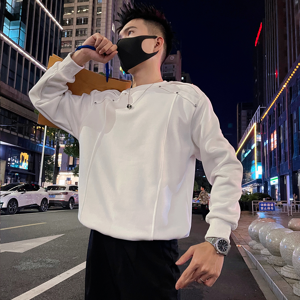 W137P68控98秋款卫衣外套男痞帅解构设计感铆钉金属饰品全棉上衣，女装短外套，电商A366