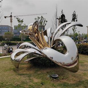 创意装置玄关艺术不锈钢水浪雕塑抽象飘带浪花大型摆件定制