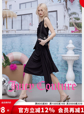 Juicy Couture橘滋连衣裙女26春季新款黑色褶皱修身晚宴礼服裙子