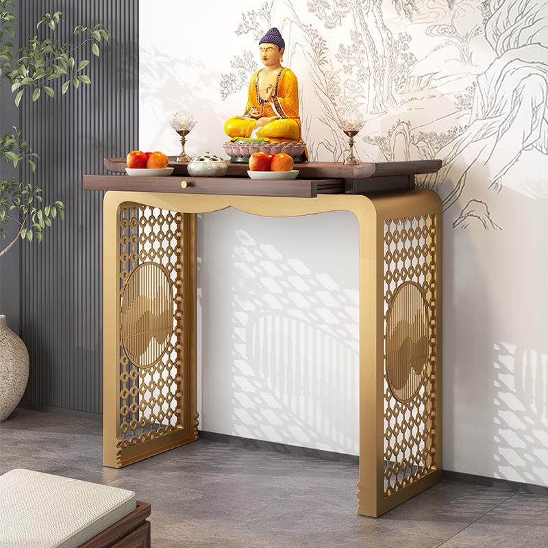 新中式供桌香案财神桌供奉桌家用北美黑胡桃不锈钢玄关台轻奢佛龛