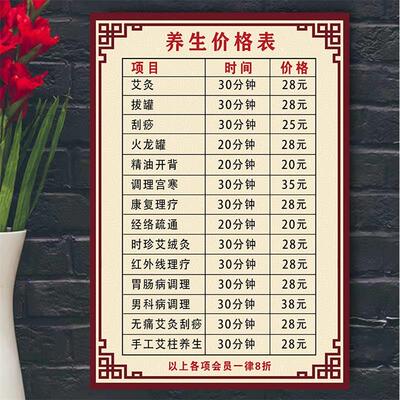 美容院价目表定制中医养生理疗馆理发店装饰画项目表脱毛价格海报