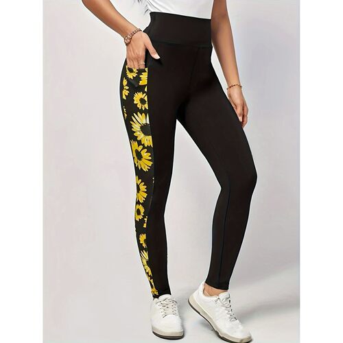 运动雏菊印花拼接瑜伽裤Outdoor Daisy Print Spliced Yoga Pants