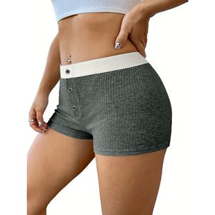 纯色3粒扣包臀休闲超短热裤 hot baggy pants buttoned 高弹修身