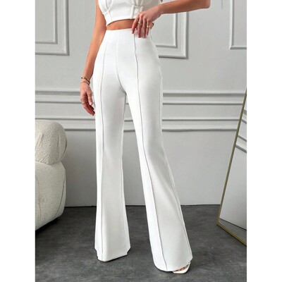 纯色拼接阔腿微喇裤女 Solid Color Patchwork Micro Flare Pants