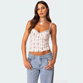 tie 碎花绑带修身 belt vest Floral women slimming for 吊带背心