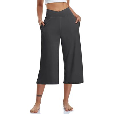 阔腿瑜伽裤交叉高腰七分裤女 Wide leg yoga cross cropped pants