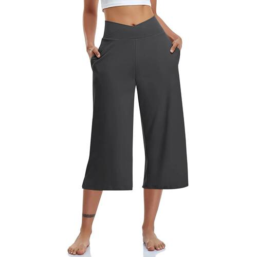 阔腿瑜伽裤交叉高腰七分裤女 Wide leg yoga cross cropped pants