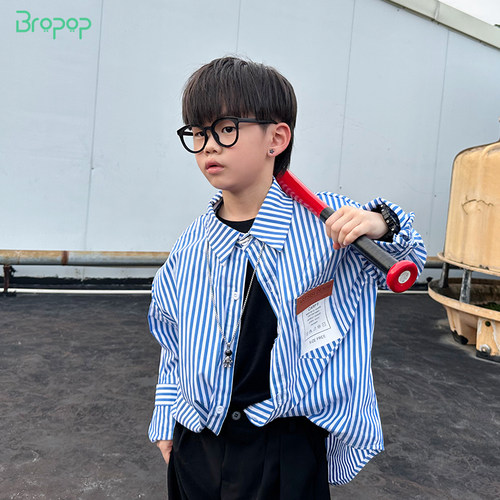Bropop男童衬衫蓝色条纹长袖