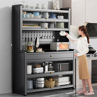 厨房置物架落地多层餐边收纳柜碗盘柜烤箱微波炉收纳柜子多功能整