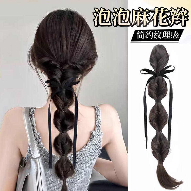 抓夹丝带泡泡辫子ins高级感