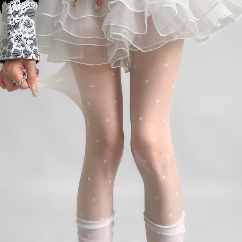 桃心白色丝袜纯欲洛丽塔防勾丝连裤袜子女秋款提花丝袜