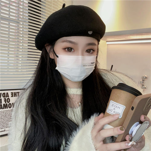 网红时髦小圆标气质贝雷帽女显脸小百搭秋冬高品质优雅保暖画家帽
