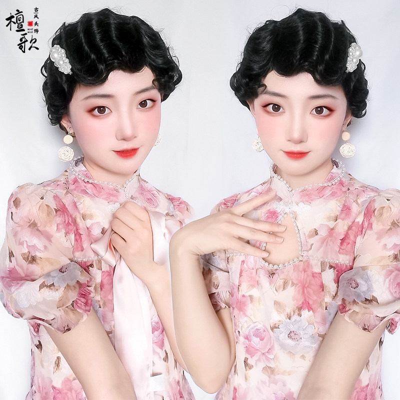 古风发饰复古罗马卷老上海假发女民国旗袍公主卷头套古风盘发配饰