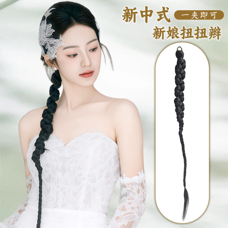 新中式头饰假发辫子马尾女麻花辫古风双马尾发饰拳击辩扭扭辫发绳