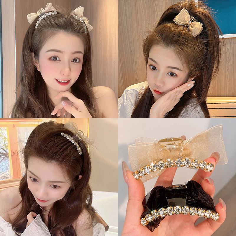 蝴蝶结网纱双面小抓夹女侧边发夹刘海发卡网红2023年新款夹子头饰