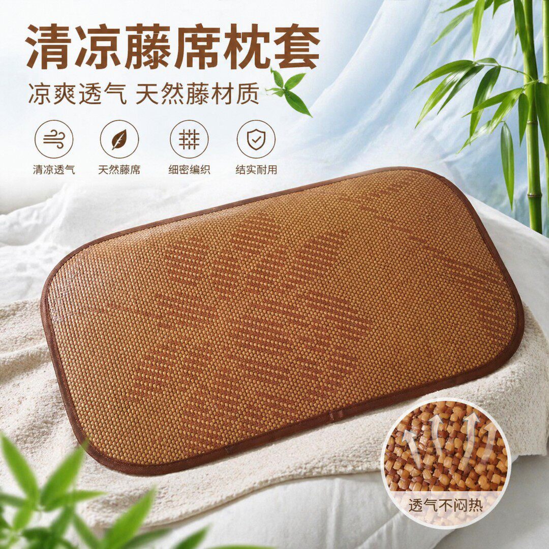 夏季藤席枕套凉席枕头垫子一对冰丝枕片单人透气枕头套成人枕席