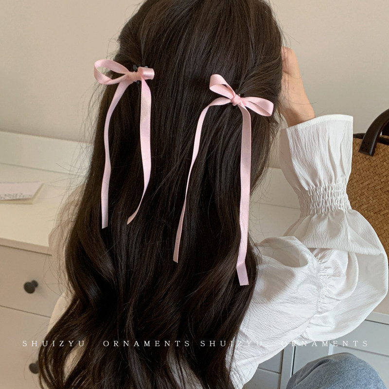 蝴蝶结飘带发夹芭蕾风绑带发卡头饰女气质双马尾麻花辫小抓夹发饰
