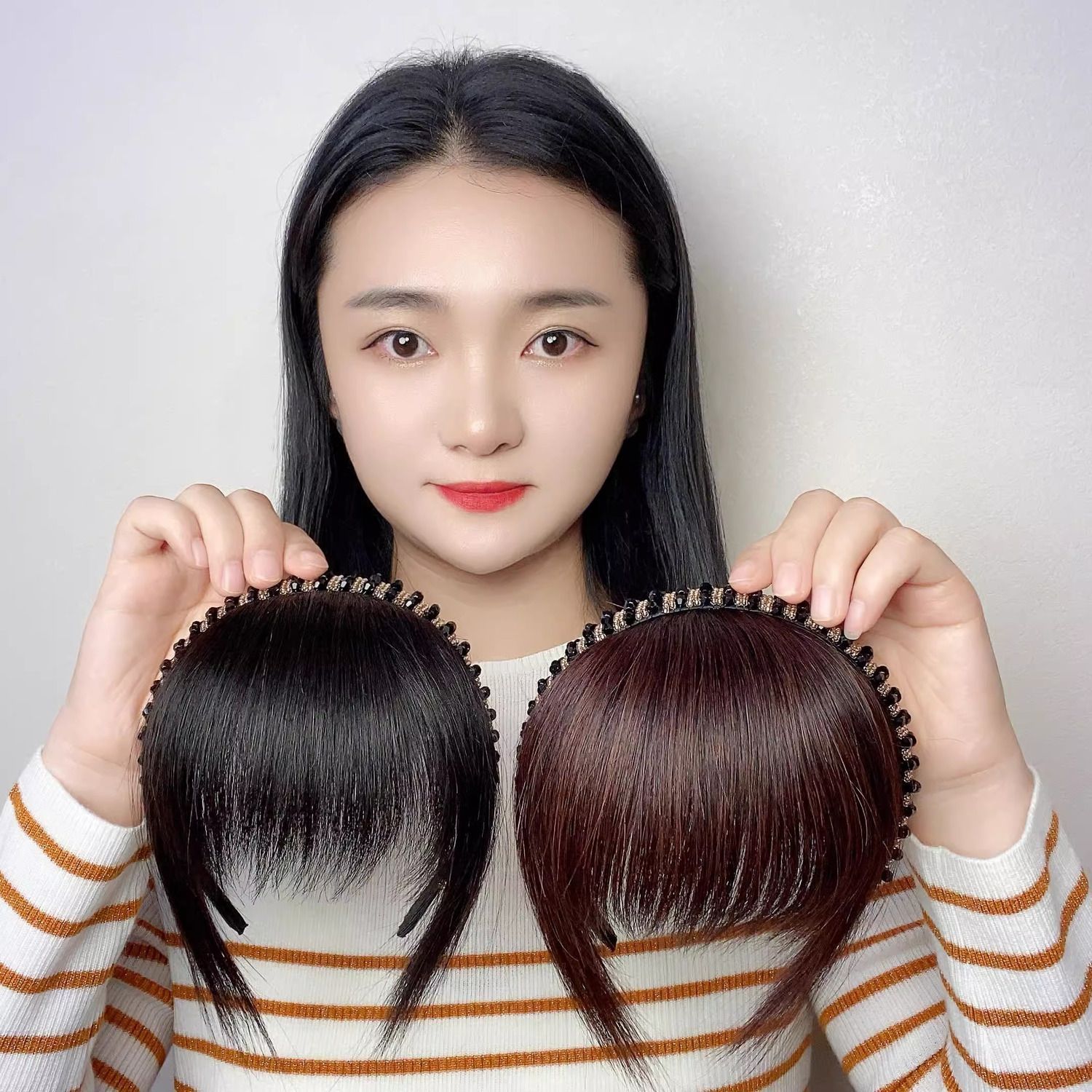 发箍刘海一体中年假发女仿真前额头帘鬓角遮白发碎齐刘海假发片女