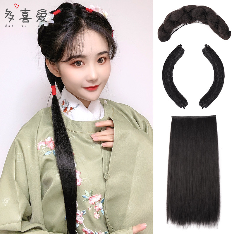 发包古装假发汉服麻花包古风假发月牙软牛角棒双头发髻全套垫发包