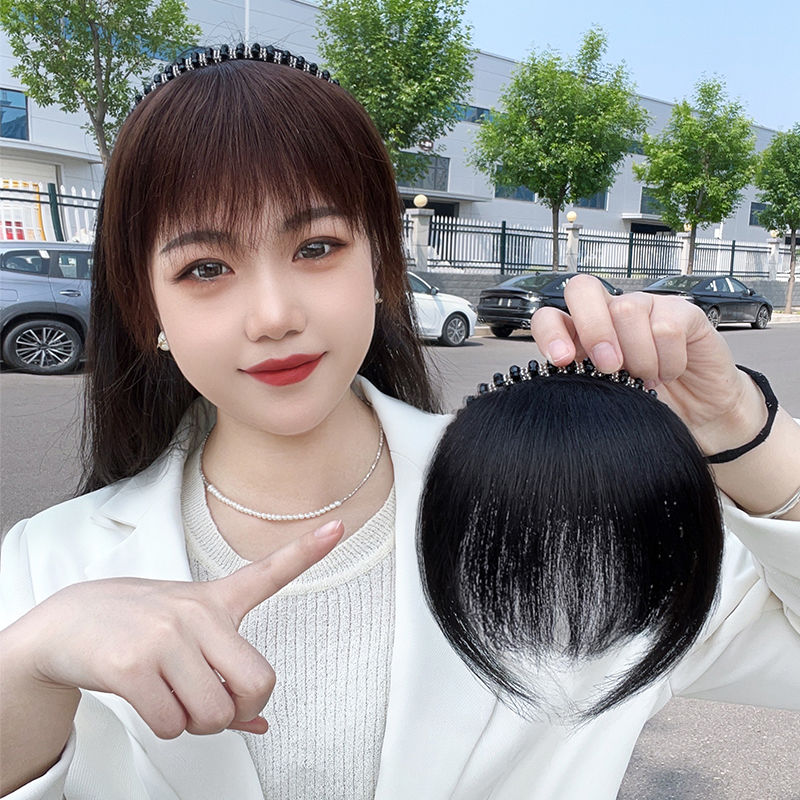 发箍刘海假发女真发前额鬓角遮白发水钻发箍空气齐刘海发际线补发