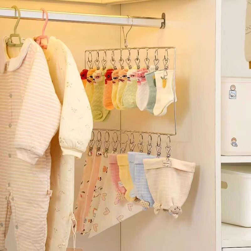 不锈钢袜子晾晒架多夹子晾衣架宿舍防风婴儿袜子收纳夹晒袜子神器