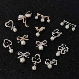 珍珠蝴蝶结胸针防走光领口夏季高档女胸花别针设计感小众卡扣配件