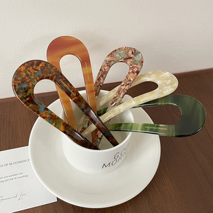 新中式醋酸U型发簪女高级感丸子头发钗简约现代大号盘发簪子头饰