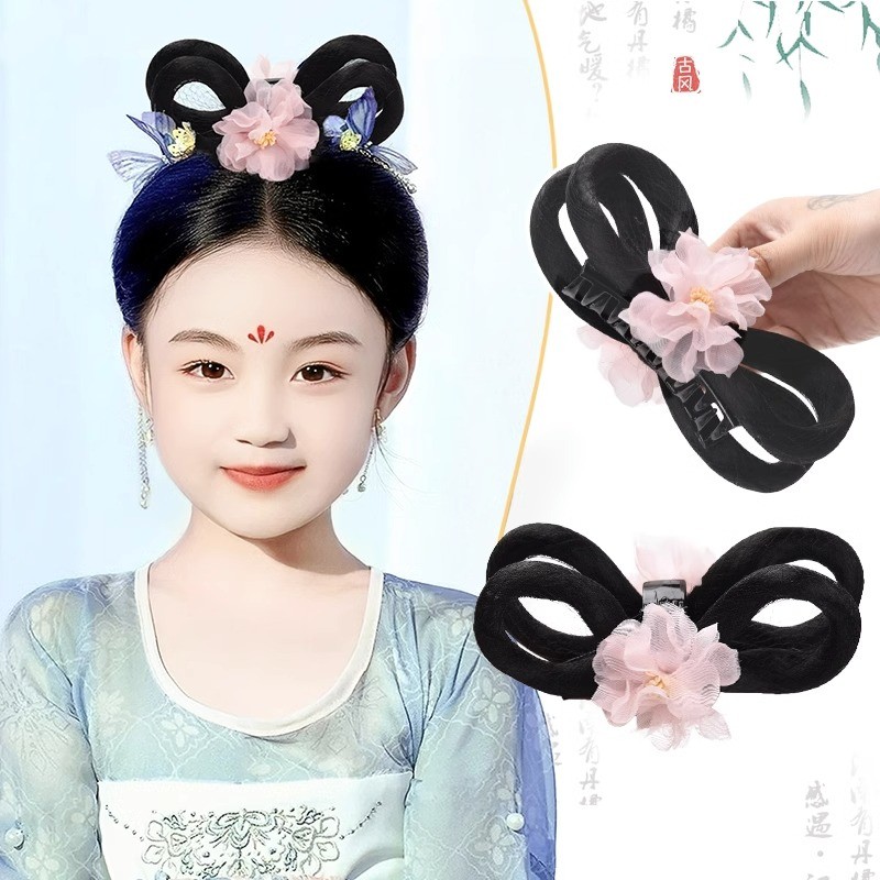 儿童汉服抓夹假发包古装一体式