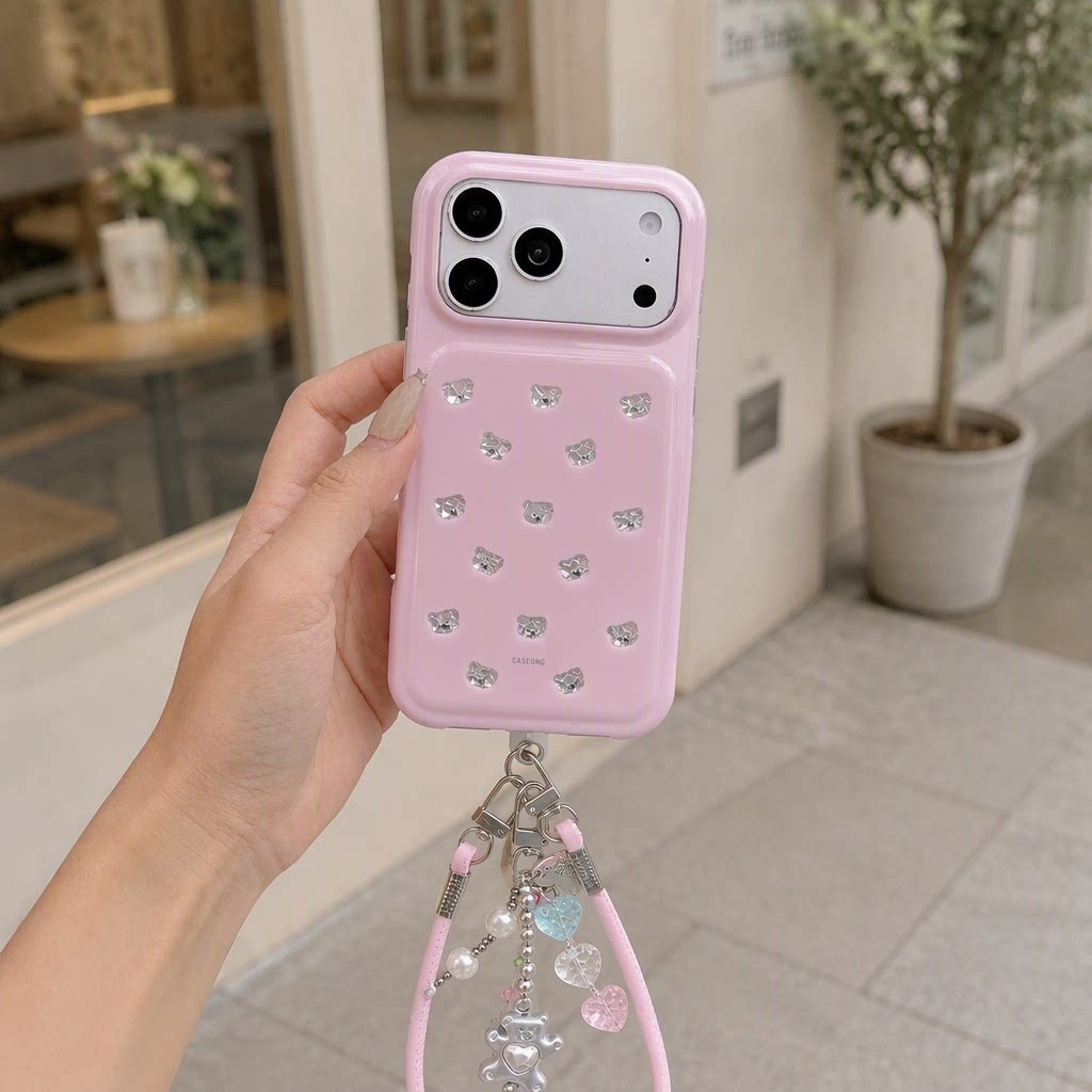 韩国IMD镭射小熊头适用苹果17promax手机壳新款iPhone16Pro高颜值可爱卡通ins少女风粉色15高级感独特好看套
