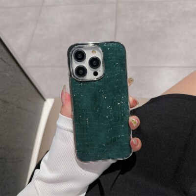 高级感电镀亮面鳄鱼纹适用苹果15promax手机壳ins日韩奢华女款iPhone 17 air保护套16plus硬壳14祖母绿13全包